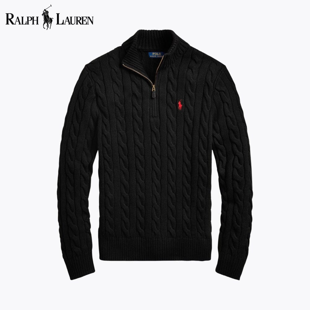 L.R Chunky Cable-Knit Cotton Quarter-Zip Sweater