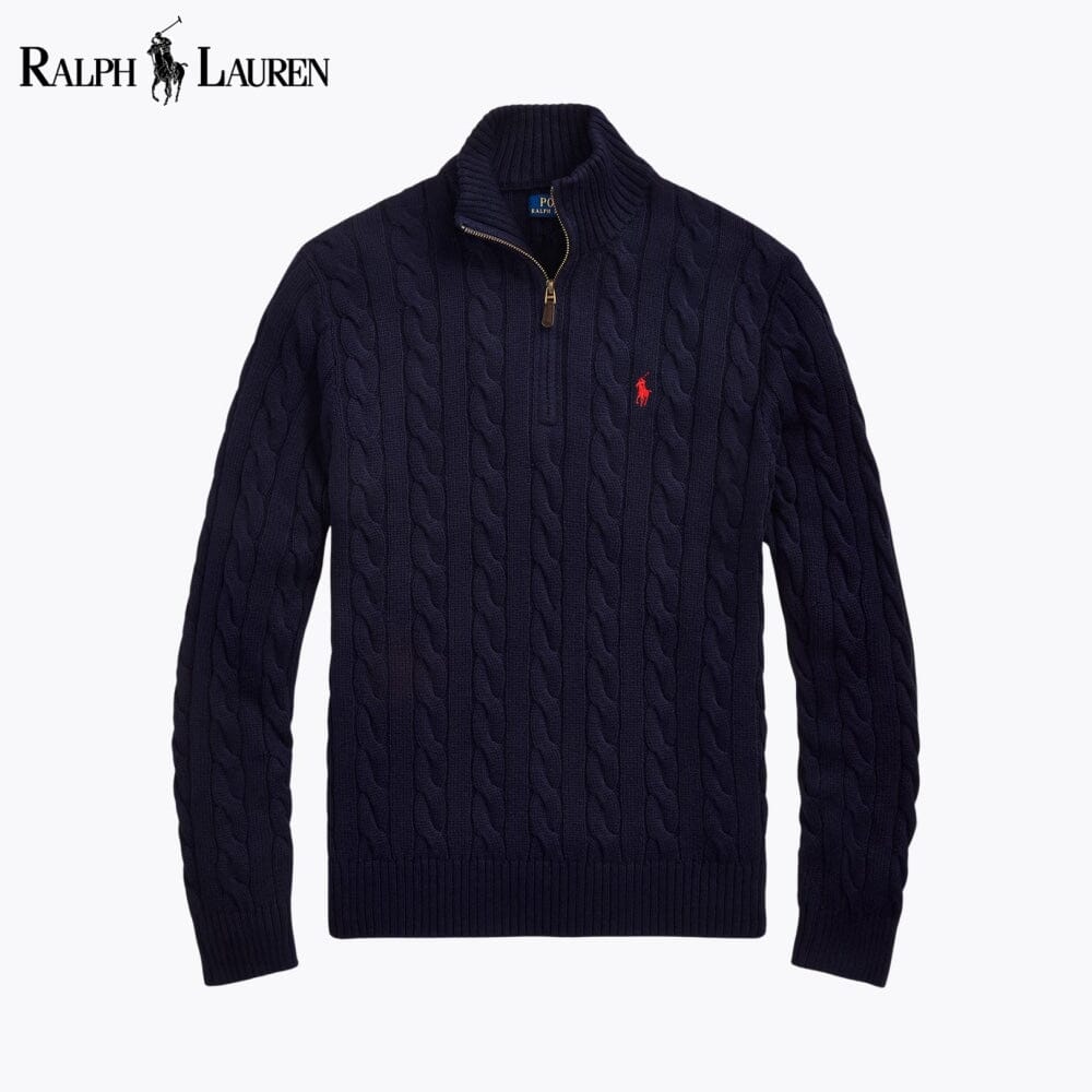L.R Chunky Cable-Knit Cotton Quarter-Zip Sweater