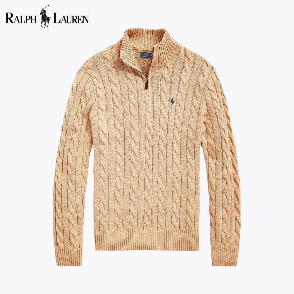 L.R Chunky Cable-Knit Cotton Quarter-Zip Sweater