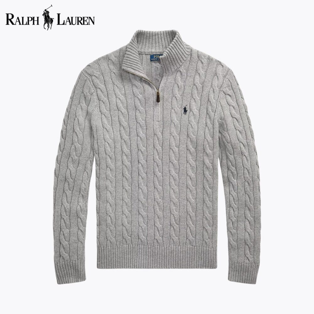 L.R Chunky Cable-Knit Cotton Quarter-Zip Sweater